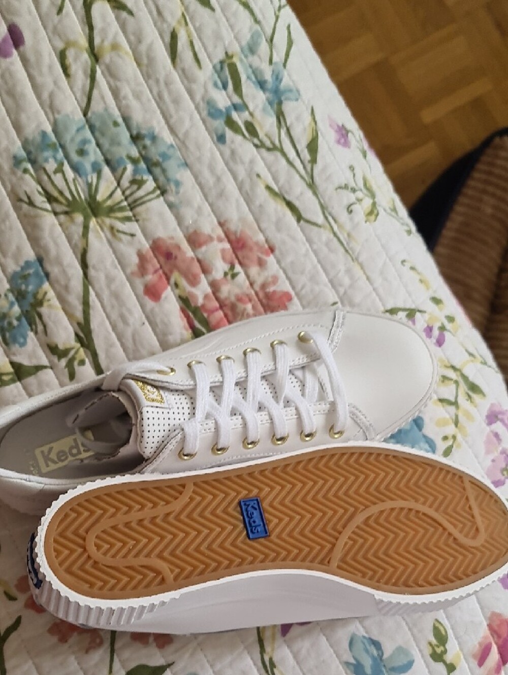 Keds White Lace-Up Sneakers with Gold Eyelets - Picture 2 of 2